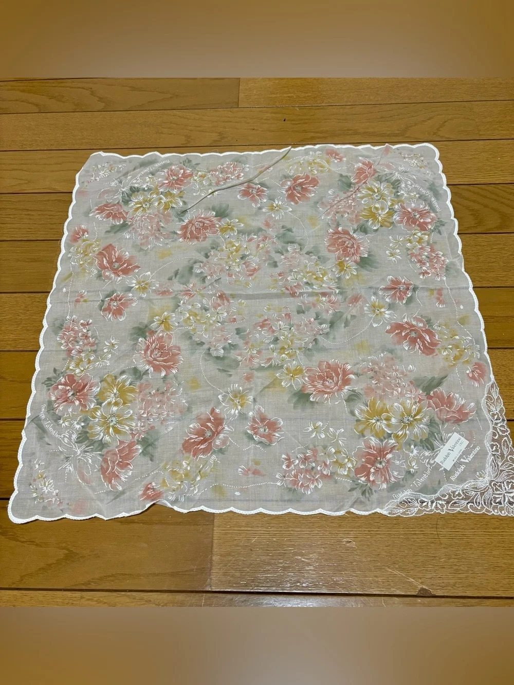 Rudolf Valentino Multicolor Floral Cotton w/Lace Handkerchief/Bandana/Scarf